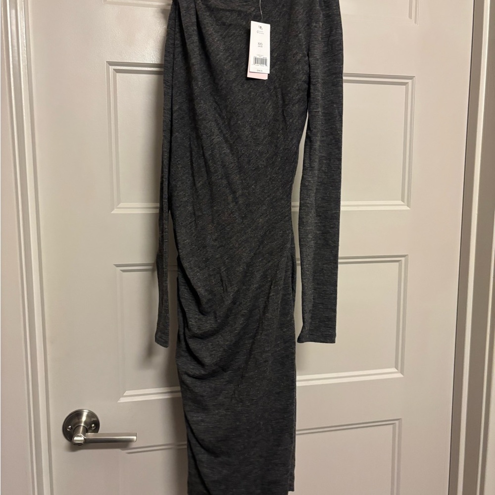 Banana Republic Gray long sleeve maxi dress with ruffled side.